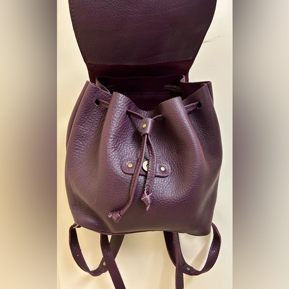 Portland Leather Goods Bucket Drawstring Backpack Plum Pebbled Leather - Picture 2 of 16